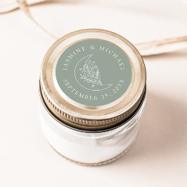 Elegante Maan en Sterren Sage Groene Huwelijksguns Ronde Sticker