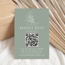 Elegante Maan en Sterren Sage Groene QR Code Bruil RSVP Kaartje