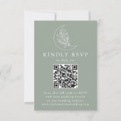 Elegante Maan en Sterren Sage Groene QR Code Bruil RSVP Kaartje (Voorkant)