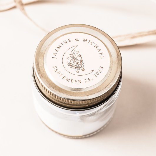 Elegante maan en sterren Terracotta bruiloft gunst Ronde Sticker