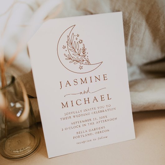 Elegante maan en sterren Terracotta bruiloft Kaart