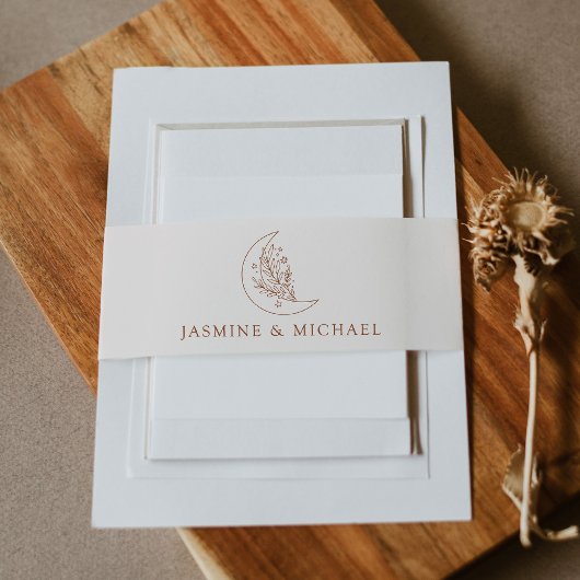 Elegante maan- en sterren terracotta bruiloft uitnodigingen wikkel