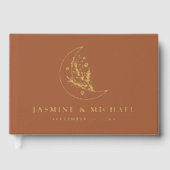 Elegante Maan en Sterren Terracotta Foto Bruiloft Gastenboek (Voorkant)