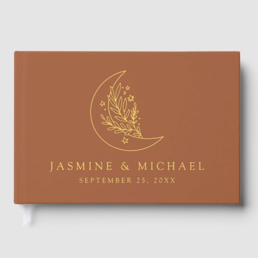 Elegante Maan en Sterren Terracotta Foto Bruiloft Gastenboek (Voorkant)