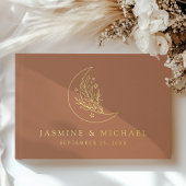 Elegante Maan en Sterren Terracotta Foto Bruiloft Gastenboek