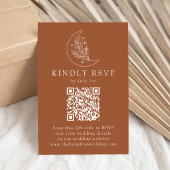 Elegante Maan en Sterren Terracotta QR Code Bruilo RSVP Kaartje