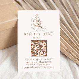 Elegante Maan en Sterren Terracotta QR Code Bruilo RSVP Kaartje