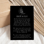 Elegante maan en sterren zwart bruiloft details informatiekaartje<br><div class="desc">Ontworpen om te coördineren met onze Elegant Botanical Moon and Stars bruiloft collectie, deze boho bruiloft details kaart is voorzien van een witte lijn art illustratie van een maan versierd met sterren en gebladerte op een zwarte achtergrond. Personaliseer de zwarte en witte trouwgegevens kaart met belangrijke informatie zoals hotelaccommodaties, vervoer,...</div>