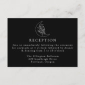 Elegante maan en sterren zwart bruiloft receptie informatiekaartje (Voorkant)