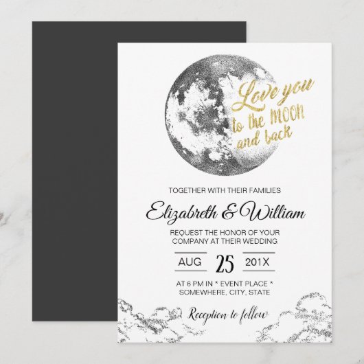 Elegante Maan Goud Typografie Halve Maan Huwelijk Kaart (Voorkant / Achterkant)