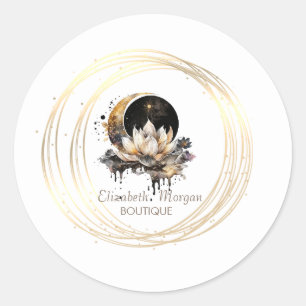 Elegante Maan Gouden Cirkels Lotus Ronde Sticker