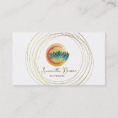 Elegante Maan Gouden Cirkels Lotus Visitekaartje (Voorkant)