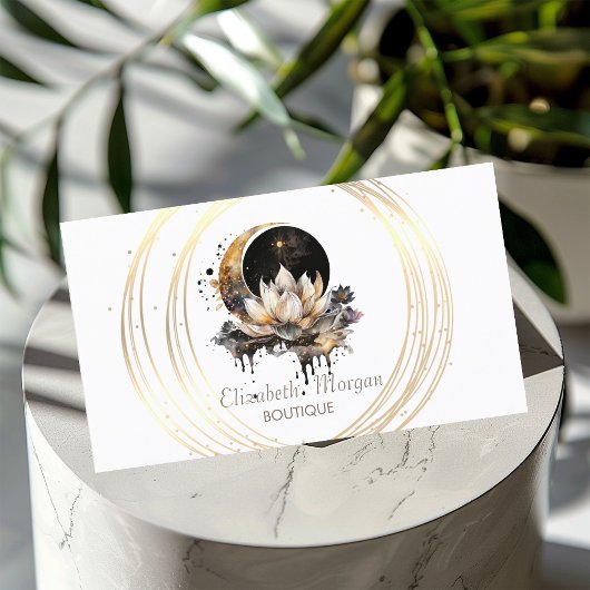 Elegante Maan Gouden Cirkels Lotus Visitekaartje