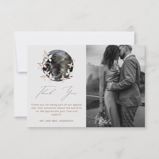 Elegante maan hemelse botanische bruiloft dank u bedankkaart (Voorkant)