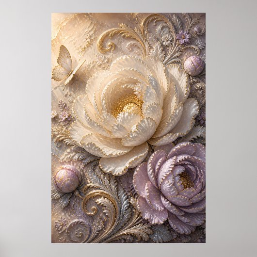 Elegante Maanlichte Vorstbloem | Luxe Gepreste Blo Poster (Voorkant)