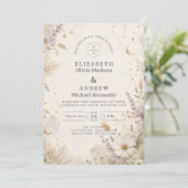 Elegante Maanverlichte Boho Hemelbruiloft Kaart (Staand voorkant)