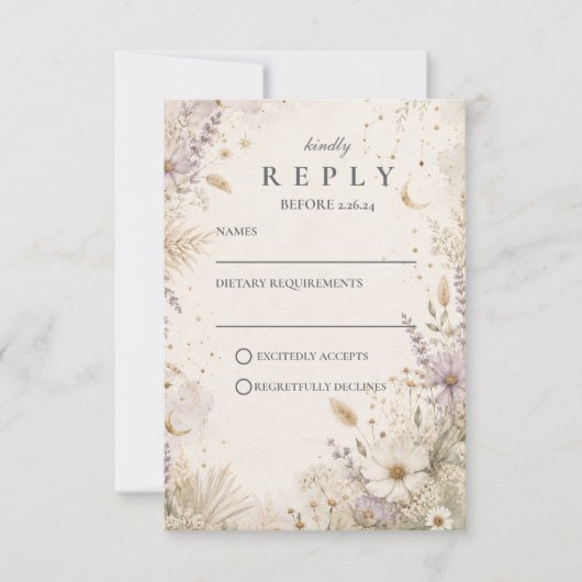 Elegante Maanverlichte Boho Hemelbruiloft RSVP Kaartje (Voorkant)