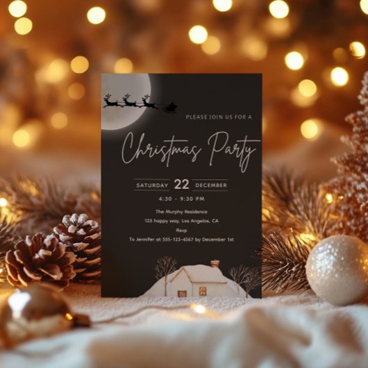 Elegante maanverlichte kerstfeestuitnodiging kaart