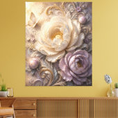 Elegante Maanverlichte Vorstbloem | Luxe Gepreste Canvas Afdruk (Insitu (Woonkamer))
