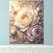 Elegante Maanverlichte Vorstbloem | Luxe Gepreste Canvas Afdruk (Insitu (Houten vloer))