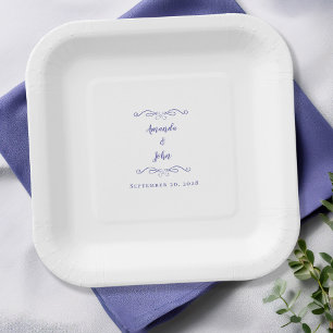 Elegante Maartje Blauwe Trouw Reception Feest Papieren Bordje