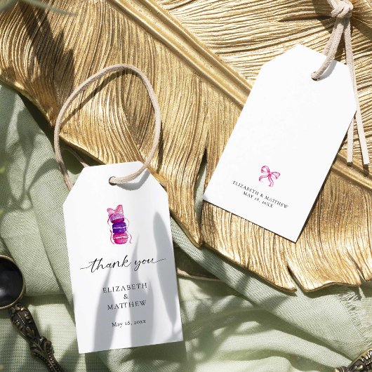 Elegante Macaron Roze Bow Coquette bruiloft Cadeaulabel