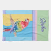 Elegante Macaw Parrot Waterverf Pastelkleuren Theedoek (Horizontaal)