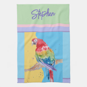 Elegante Macaw Parrot Waterverf Pastelkleuren Theedoek