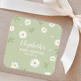Elegante Madeliefjes Geslachtsneutrale Baby Shower Vierkante Sticker