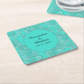 Elegante madeliefjes in bloementurquoise bruiloft kartonnen onderzetters (Schuin)