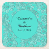 Elegante madeliefjes in bloementurquoise bruiloft kartonnen onderzetters (Voorkant)