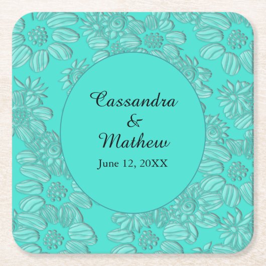 Elegante madeliefjes in bloementurquoise bruiloft kartonnen onderzetters (Voorkant)