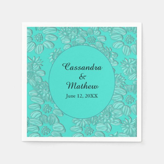Elegante madeliefjes in bloementurquoise bruiloft servet (Voorkant)