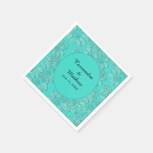 Elegante madeliefjes in bloementurquoise bruiloft servet (Hoek)