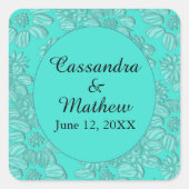 Elegante madeliefjes in bloementurquoise bruiloft vierkante sticker (Voorkant)