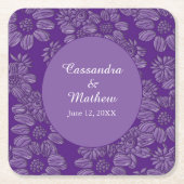 Elegante madeliefjes in Floral Royal Paarse bruilo Kartonnen Onderzetters (Voorkant)
