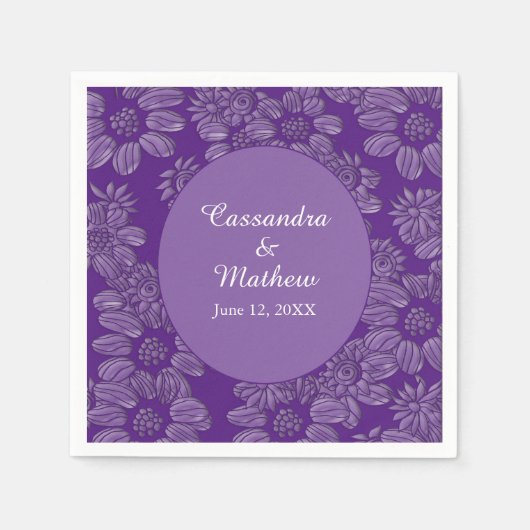 Elegante madeliefjes in Floral Royal Paarse bruilo Servet (Voorkant)