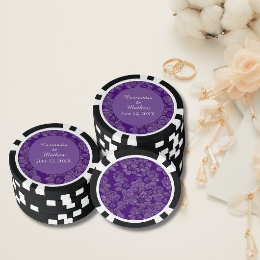Elegante madeliefjes in Paarse bruiloft Poker Chips