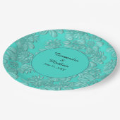 Elegante madeliefjes in turquoise bruiloft papieren bordje (Gekanteld)