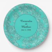 Elegante madeliefjes in turquoise bruiloft papieren bordje (Voorkant)
