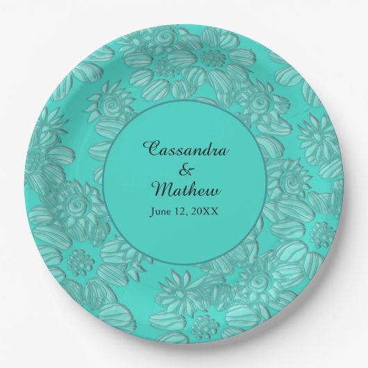 Elegante madeliefjes in turquoise bruiloft papieren bordje (Voorkant)