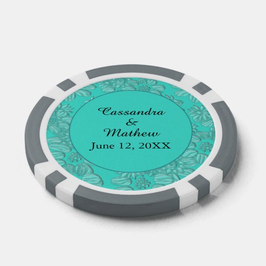 Elegante madeliefjes in turquoise bruiloft poker chips (Enkel)