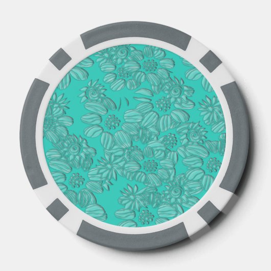Elegante madeliefjes in turquoise bruiloft poker chips (Achterkant)