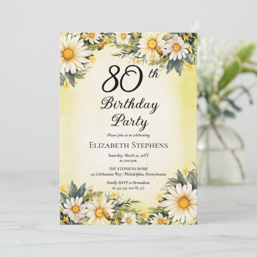 Elegante madeliefjes tuin bloemenfeest 80e verjaar kaart (Staand voorkant)