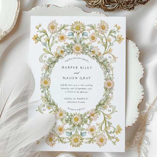 Elegante madeliefjes tuin bruiloft kaart