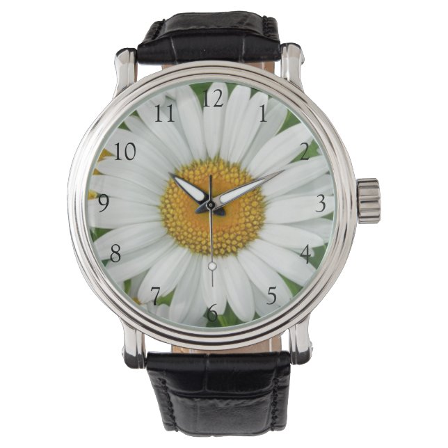 Elegante madeliefjes witte bloemen groen horloge (Voorkant)