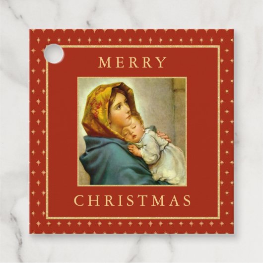 Elegante Madonna & Kind Religieuze Kerstmis Bedankjes Labels (Voorkant)