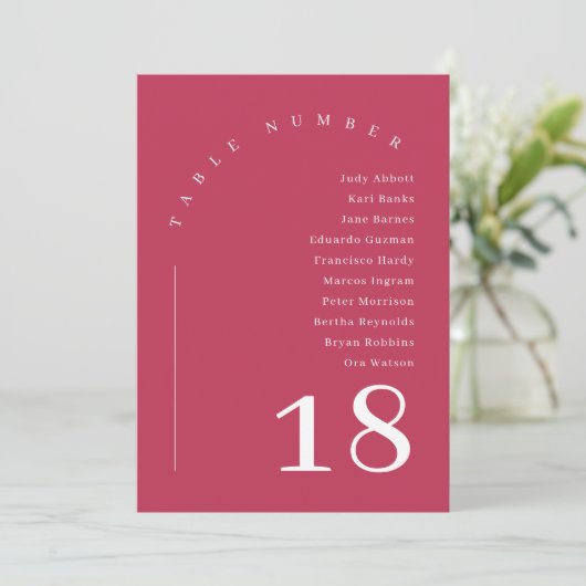 Elegante Magenta Arch Trouwstoel Zittabel Kaart (Staand voorkant)