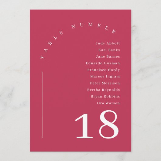 Elegante Magenta Arch Trouwstoel Zittabel Kaart (Voorkant)