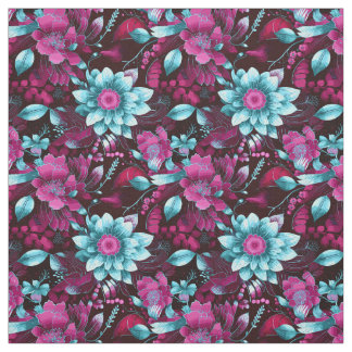 Elegante magenta & Bord blauw Boho chique bloemen Stof